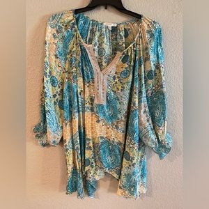 Spense Tan/Turquoise Tunic, size 2X
